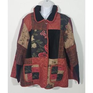 Mirasol Patchwork Button Down Jacket Size Large Tapestry Velvet Quilted Lined
